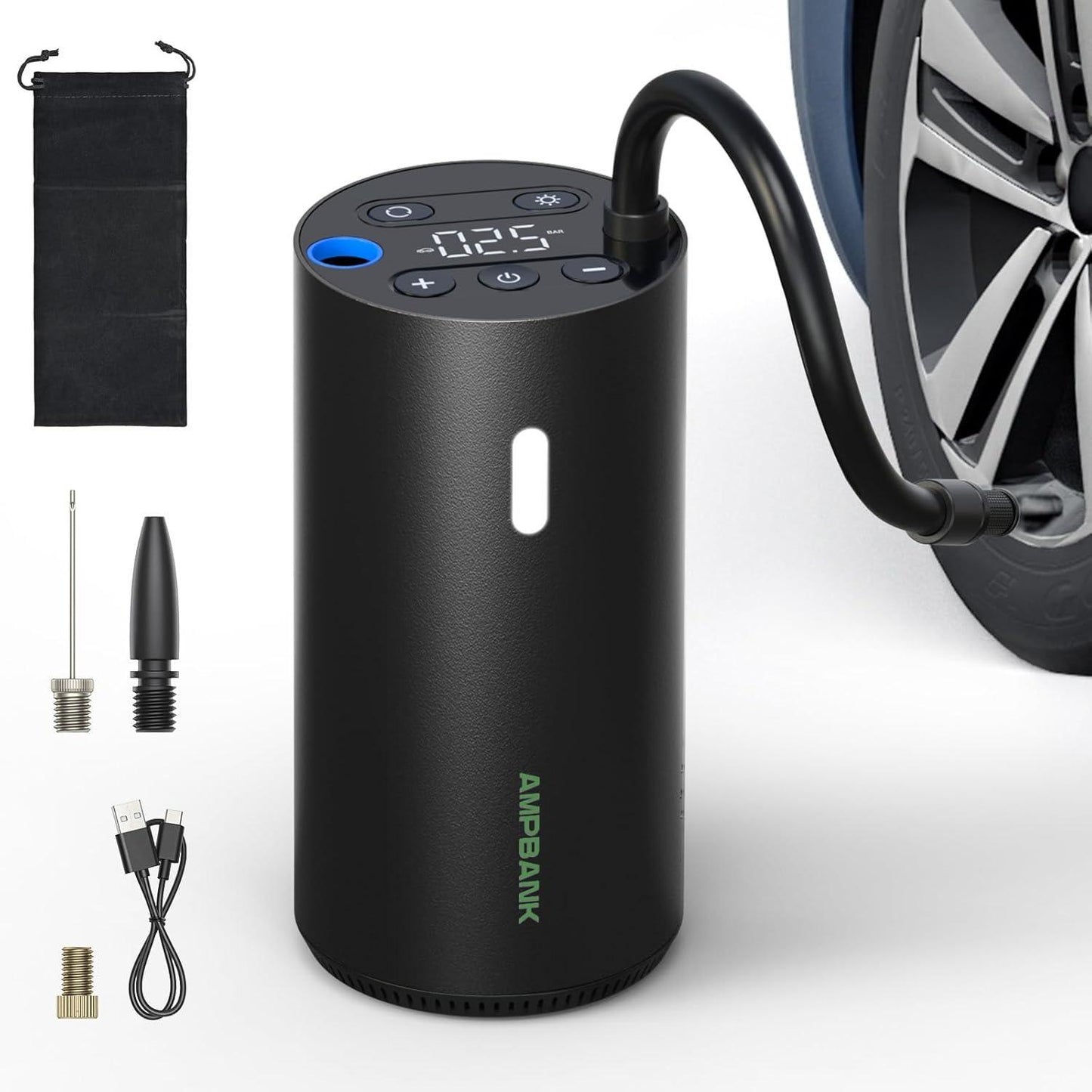 Smart Portable Tire Air Pump For Cars, Motorcycles, Bicycles And Balls With Pressure Gauge And LED Screen For Fast Inflation - AELYOS