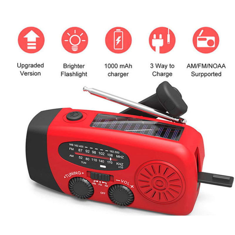 Solar hand crank USB charging radio flashlight - AELYOS