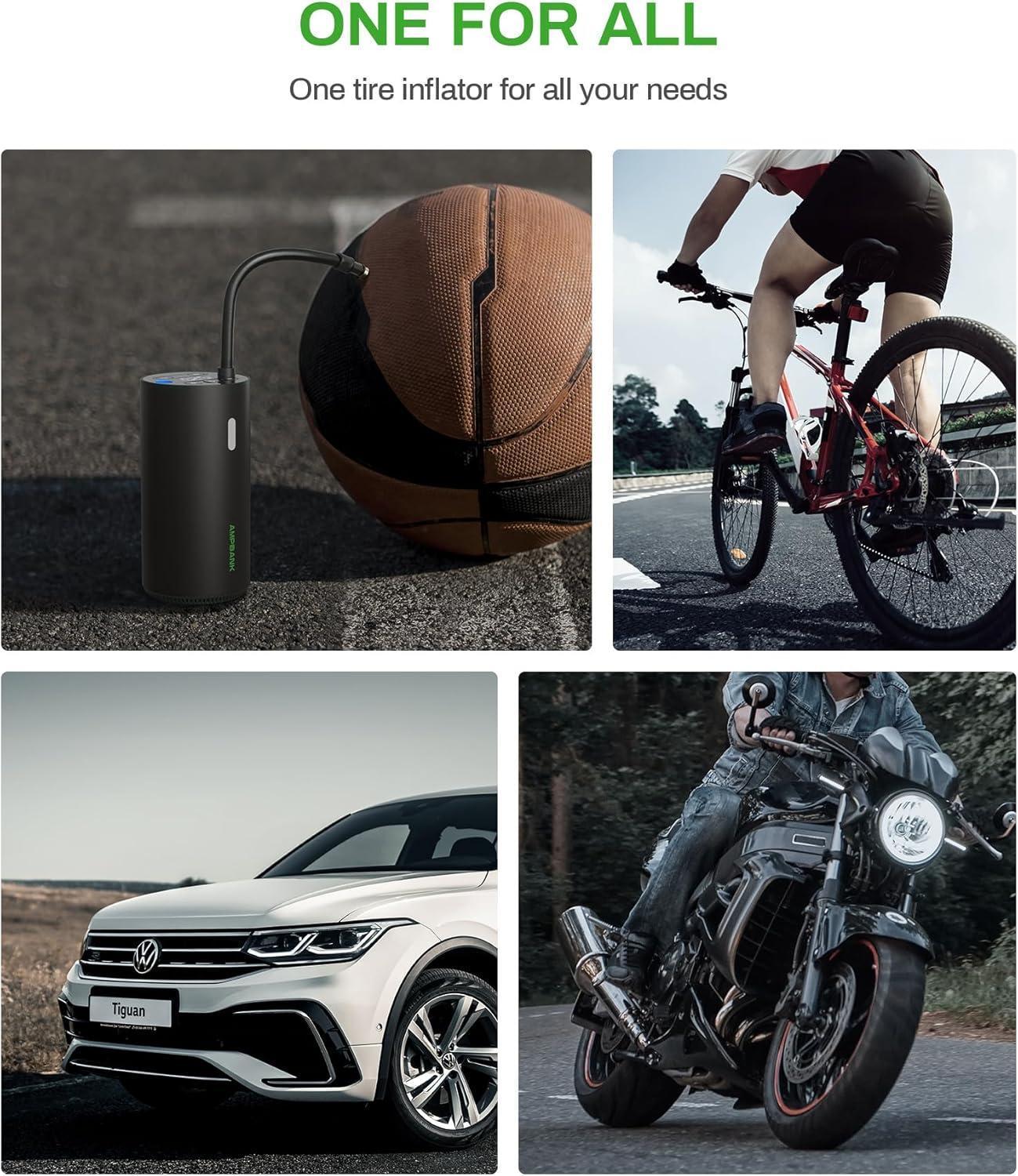 Smart Portable Tire Air Pump For Cars, Motorcycles, Bicycles And Balls With Pressure Gauge And LED Screen For Fast Inflation - AELYOS