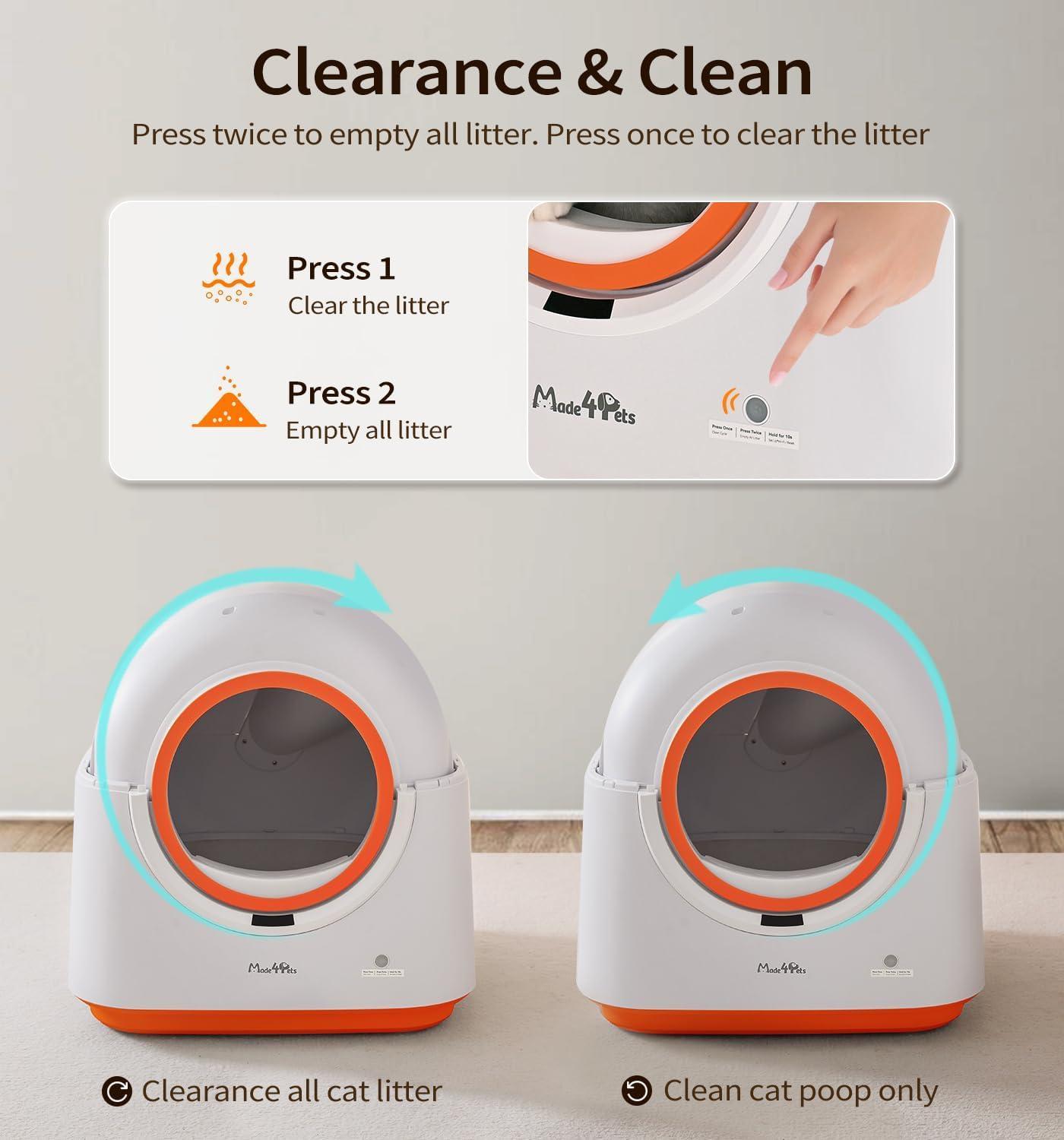 60L Automatic Cat Litter Box, Smart App Control, Deodorizing, Infrared Sensor - AELYOS