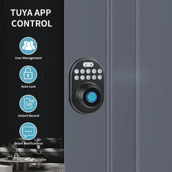 Tuya Intelligent Fingerprint Door Lock With Application Control And Key - AELYOS