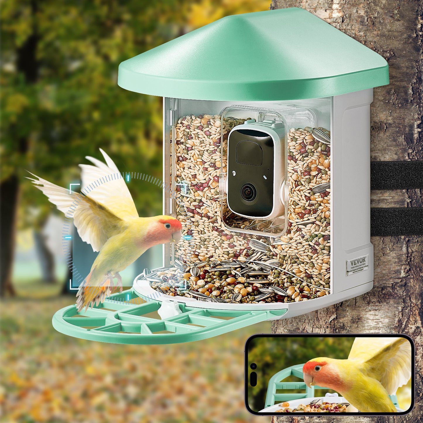 VEVOR Smart Bird Feeder With Camera 2K HD AI Identify Bird Species Auto Capture - AELYOS