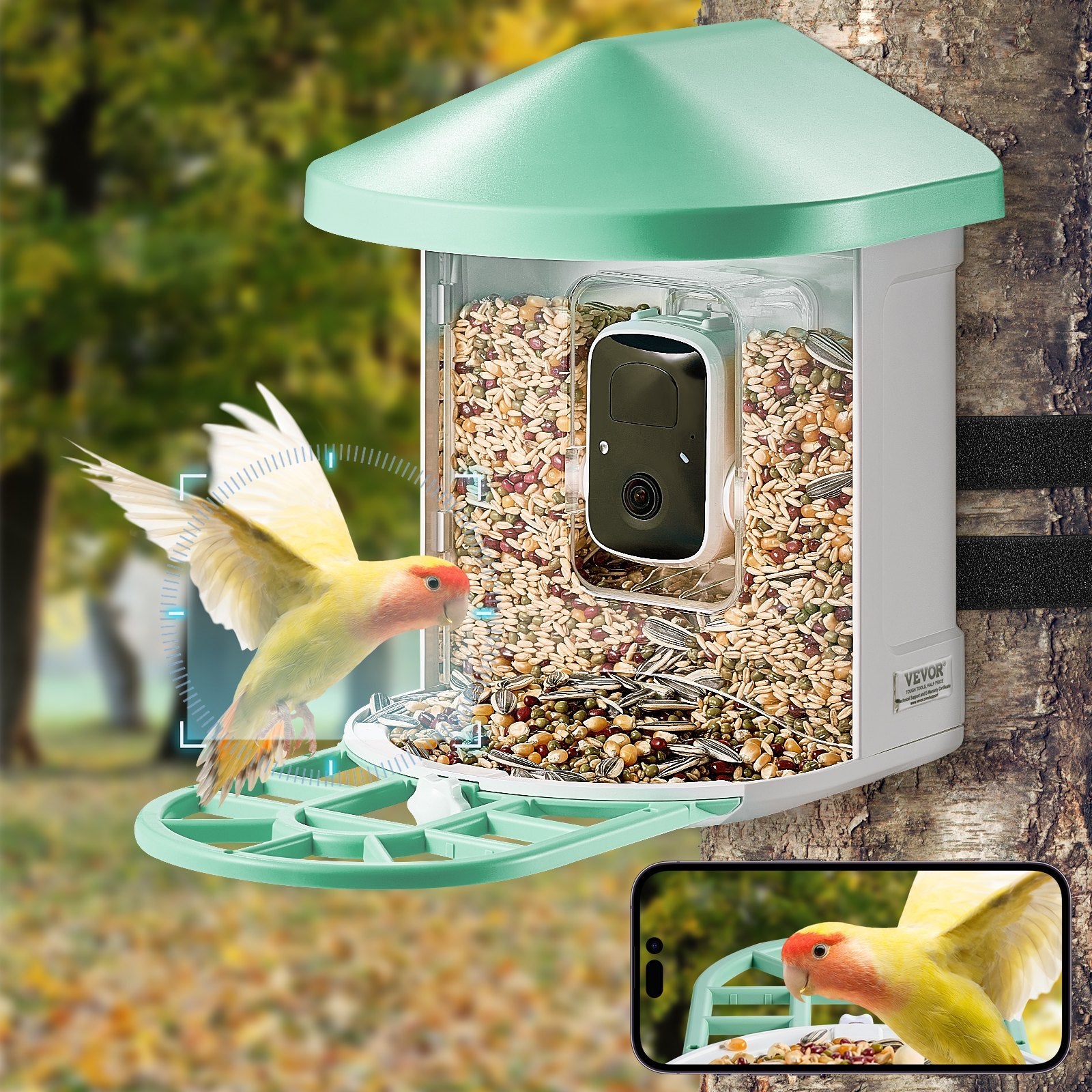 VEVOR Smart Bird Feeder With Camera 2K HD AI Identify Bird Species Auto Capture - AELYOS