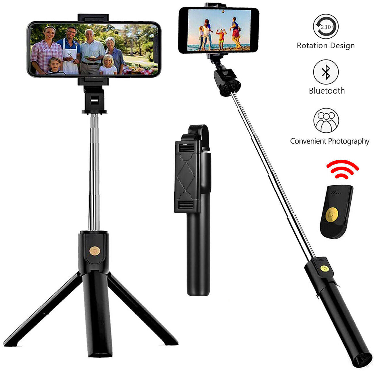 3-in-1 Universal Selfe Sick Tripod Stand For Cell Phone With Bluetooth Remote - AELYOS