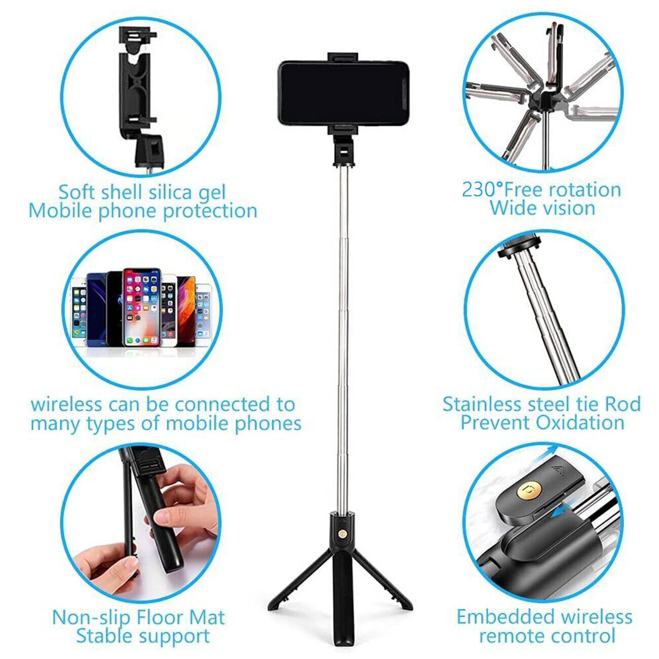 3-in-1 Universal Selfe Sick Tripod Stand For Cell Phone With Bluetooth Remote - AELYOS