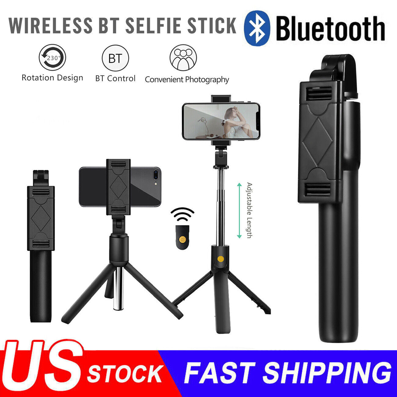 3-in-1 Universal Selfe Sick Tripod Stand For Cell Phone With Bluetooth Remote - AELYOS