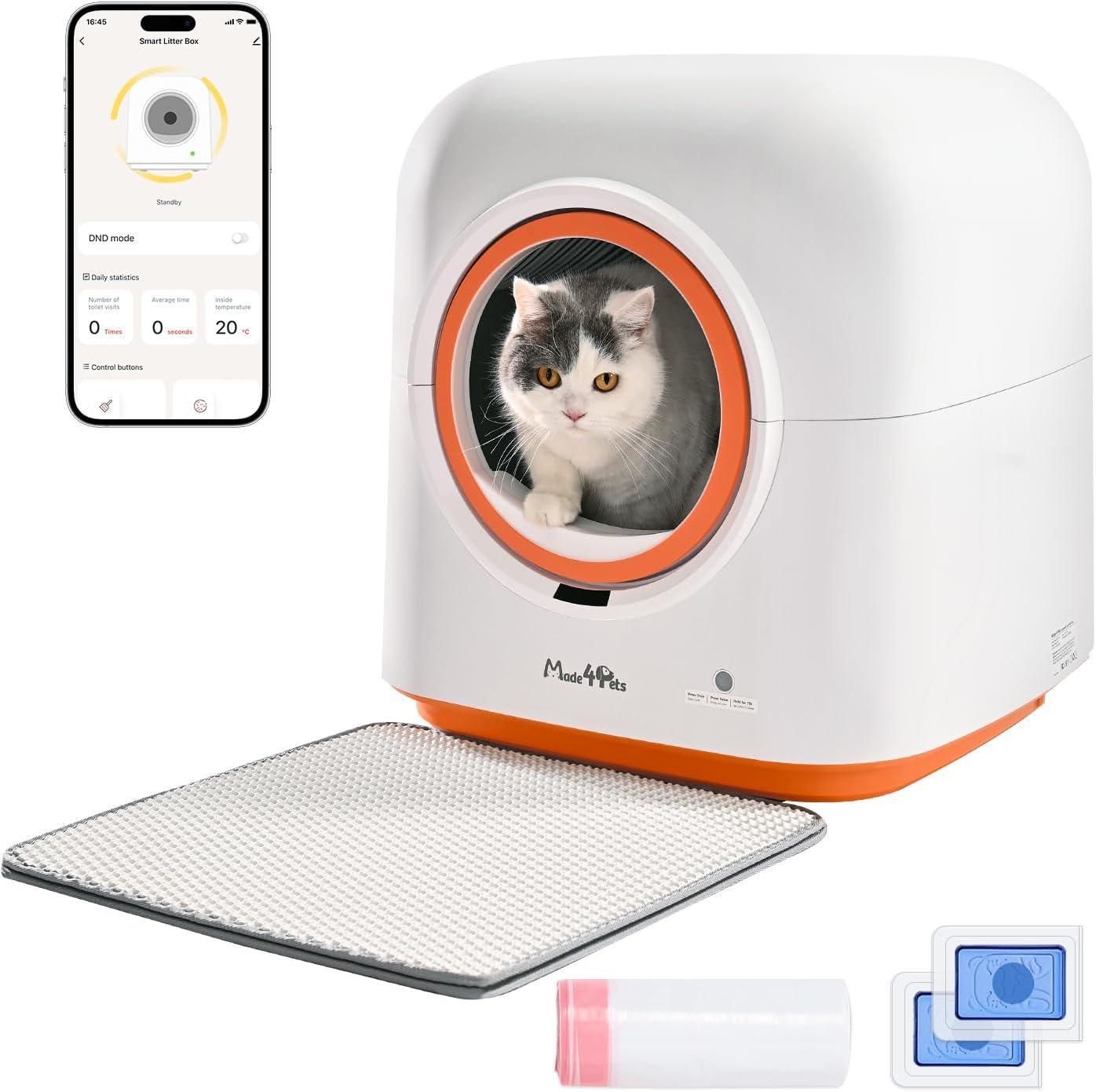 60L Automatic Cat Litter Box, Smart App Control, Deodorizing, Infrared Sensor - AELYOS