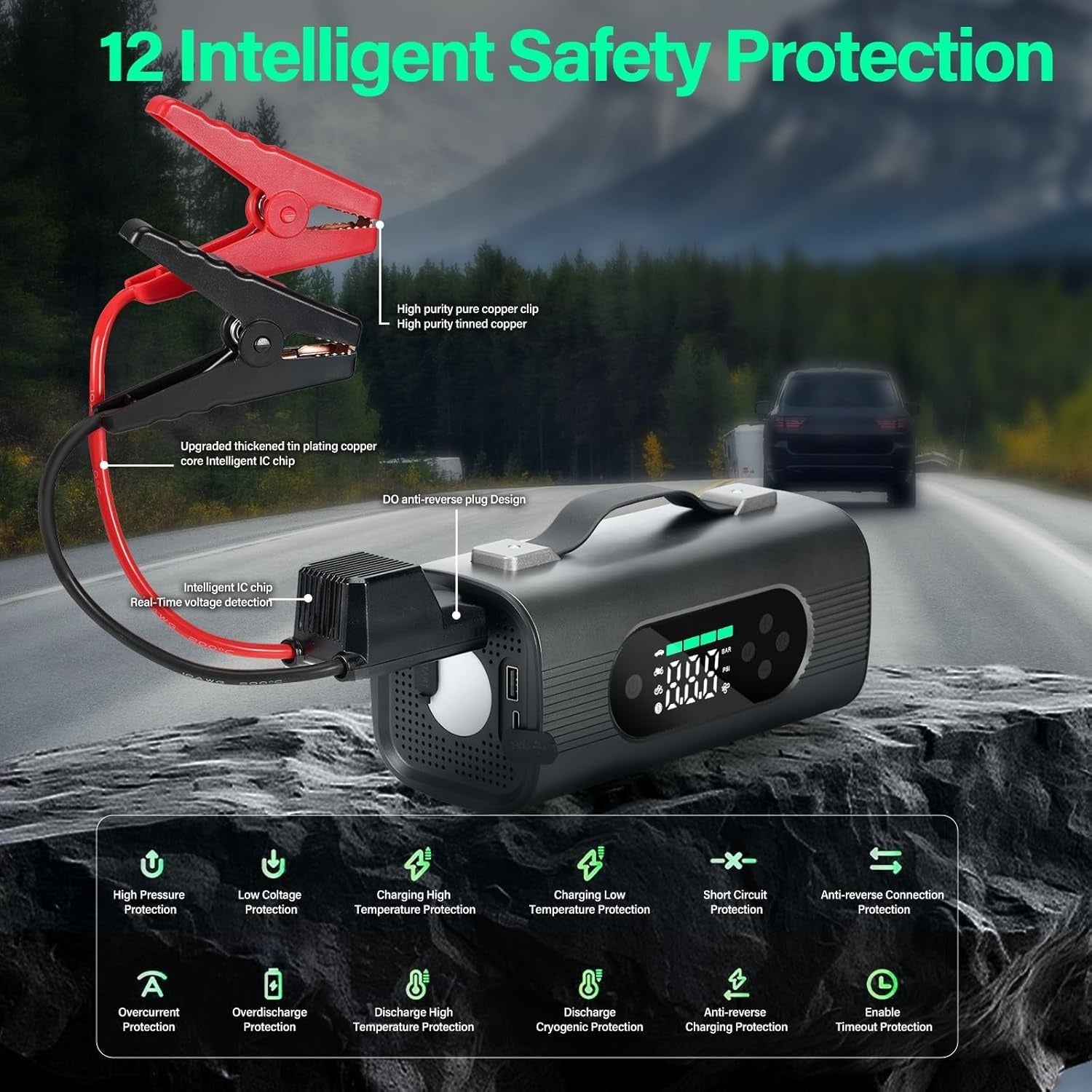 Newest 8 In 1 Portable Car Battery Starter With Air Compressor - AELYOS