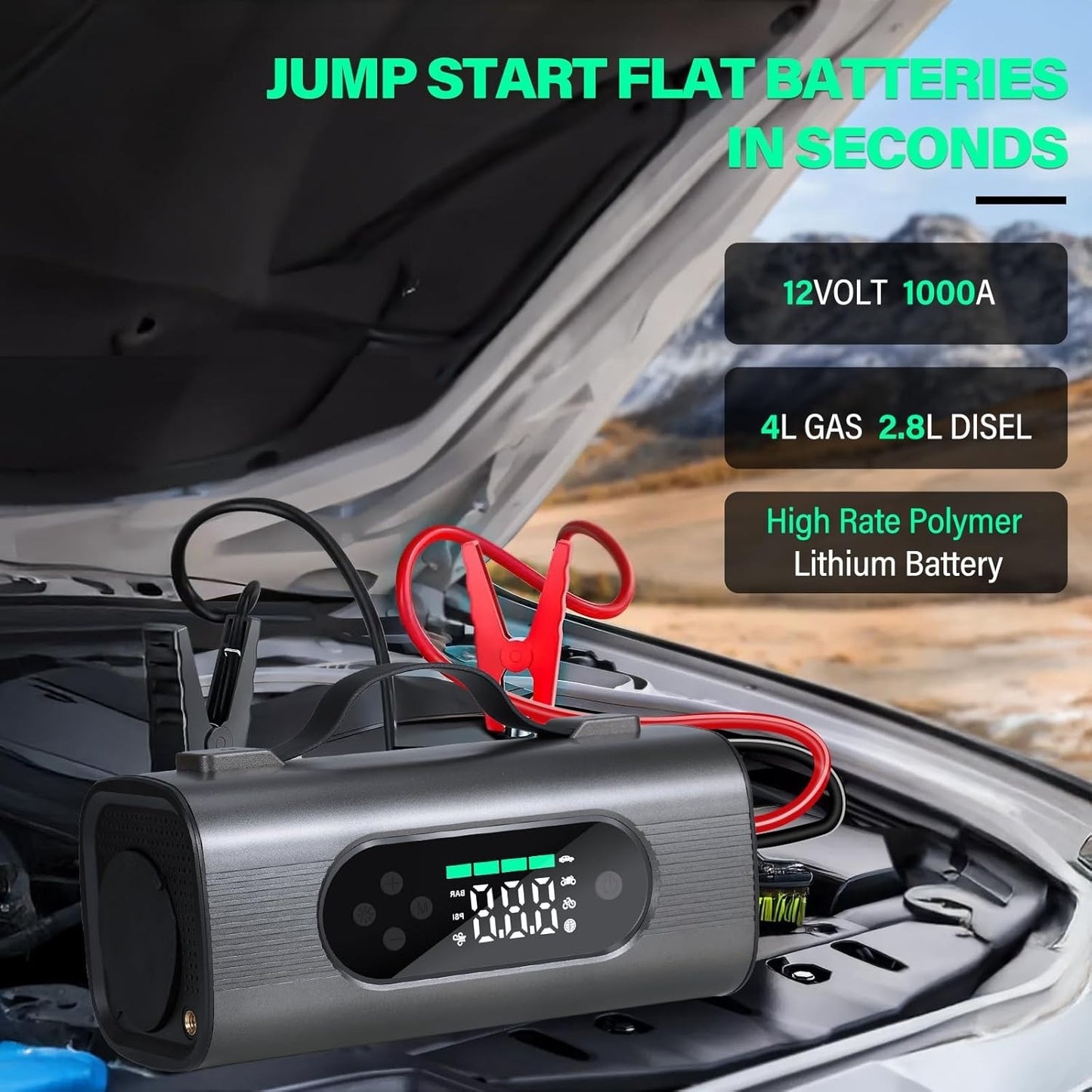 Newest 8 In 1 Portable Car Battery Starter With Air Compressor - AELYOS