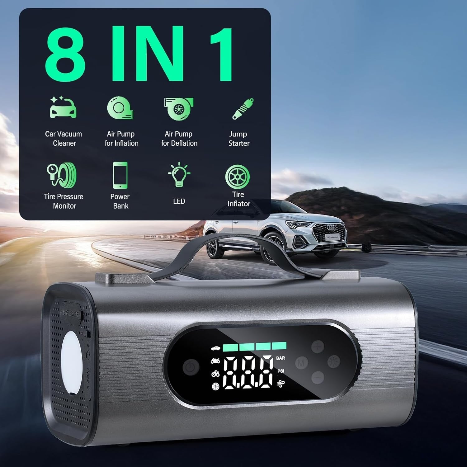 Newest 8 In 1 Portable Car Battery Starter With Air Compressor - AELYOS