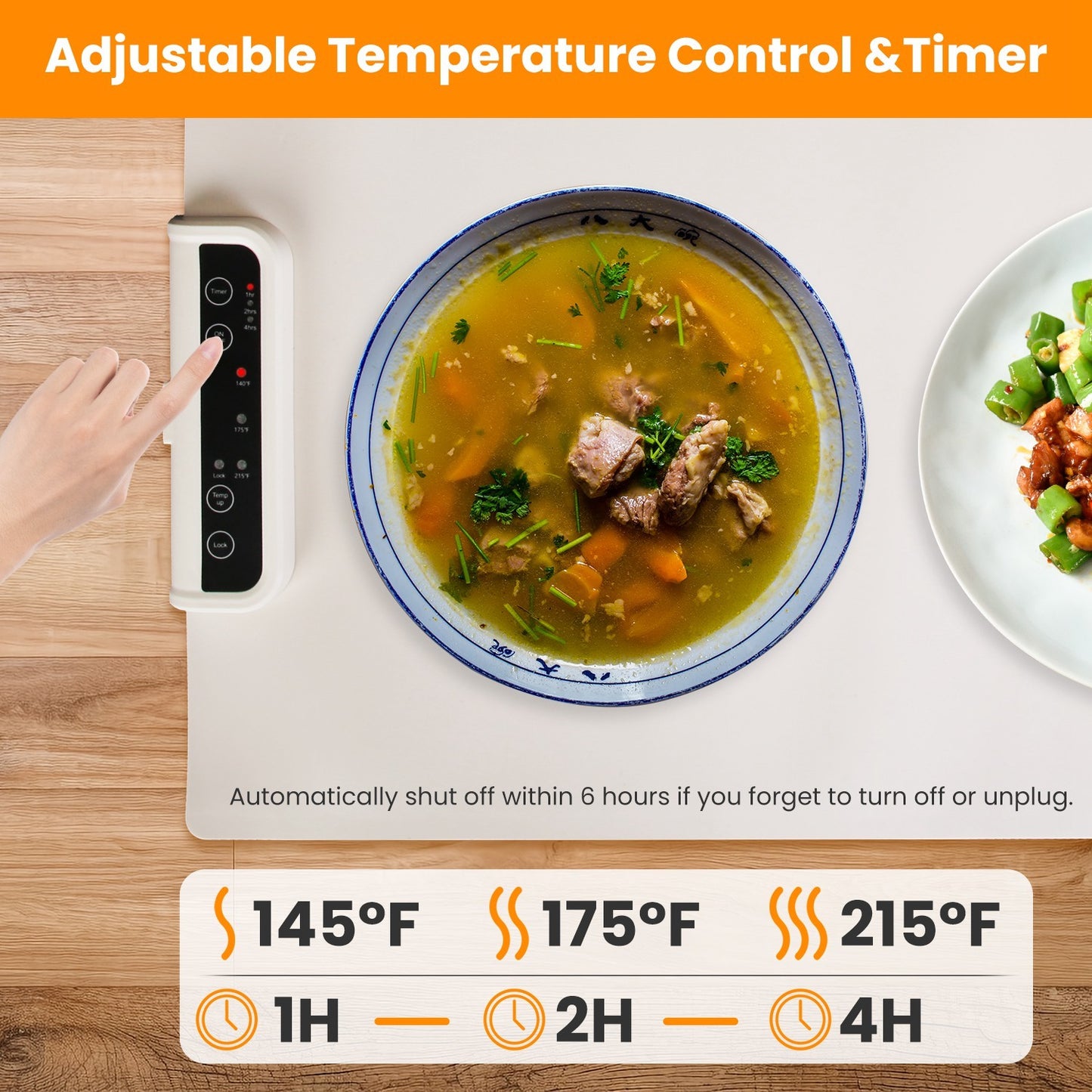 Electric Warming Tray Smart Food Warmer Roll Up Heating Pad With Adjustable Temperature Control 3 Auto Timer Settings - AELYOS