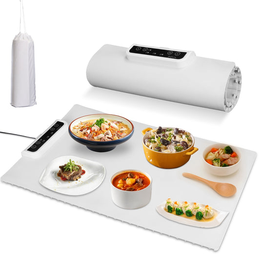 Electric Warming Tray Smart Food Warmer Roll Up Heating Pad With Adjustable Temperature Control 3 Auto Timer Settings - AELYOS