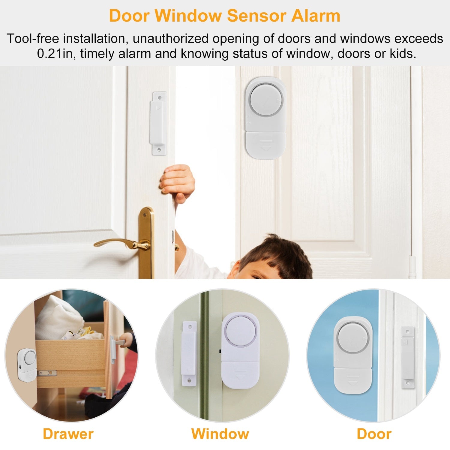 1 Set Wireless Window Door Magnet Alarms Magnetic Sensor Security Burglar Alarm For Kid Safety With Batteries - AELYOS