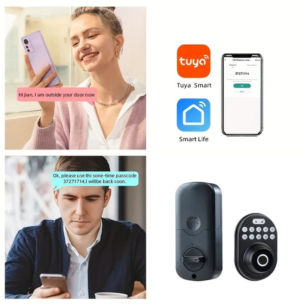 Tuya Intelligent Fingerprint Door Lock With Application Control And Key - AELYOS