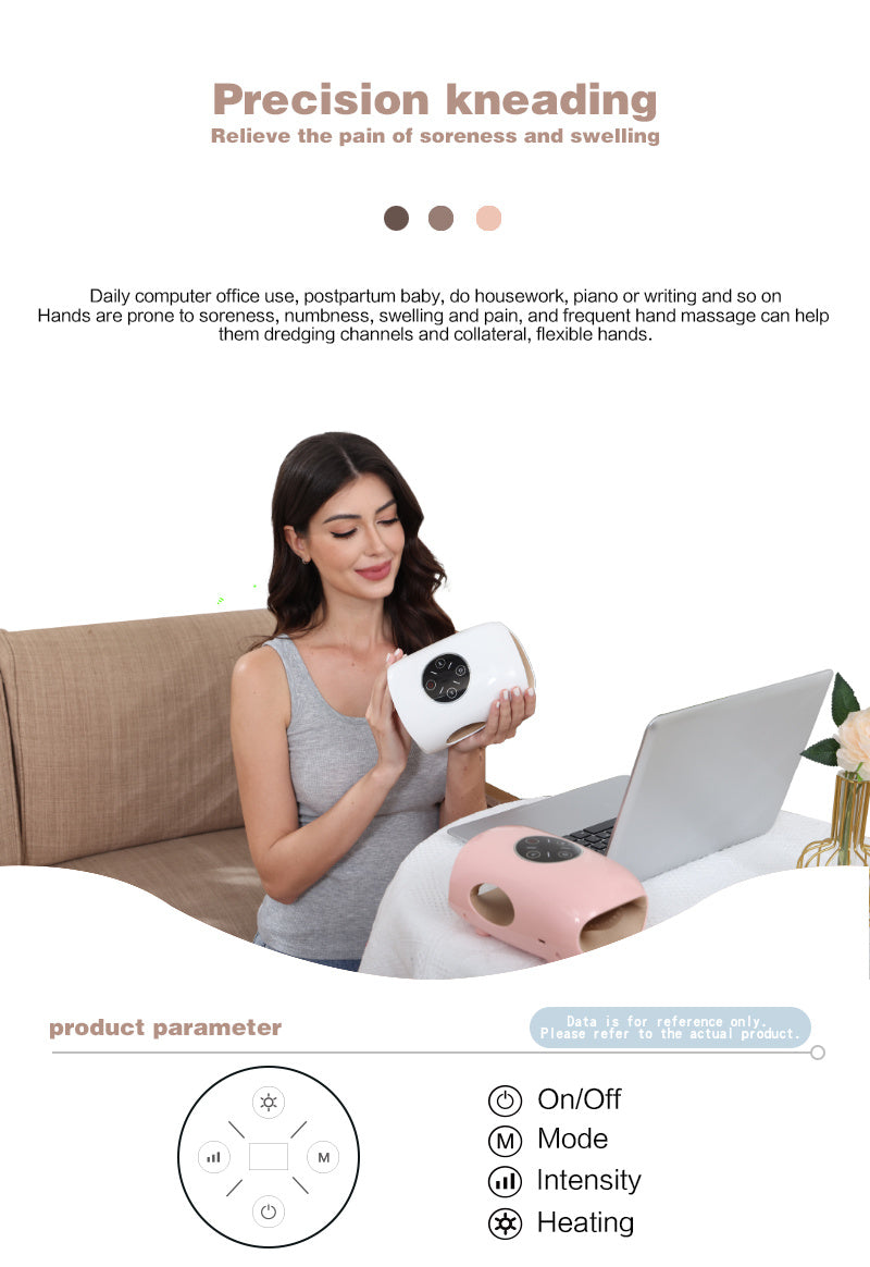 Smart Hand Massager With Heat Therapy - 5 Intensity Levels & 3 Massage Mode - AELYOS