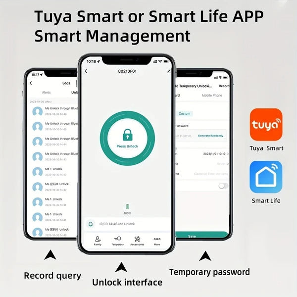 Tuya Intelligent Fingerprint Door Lock With Application Control And Key - AELYOS