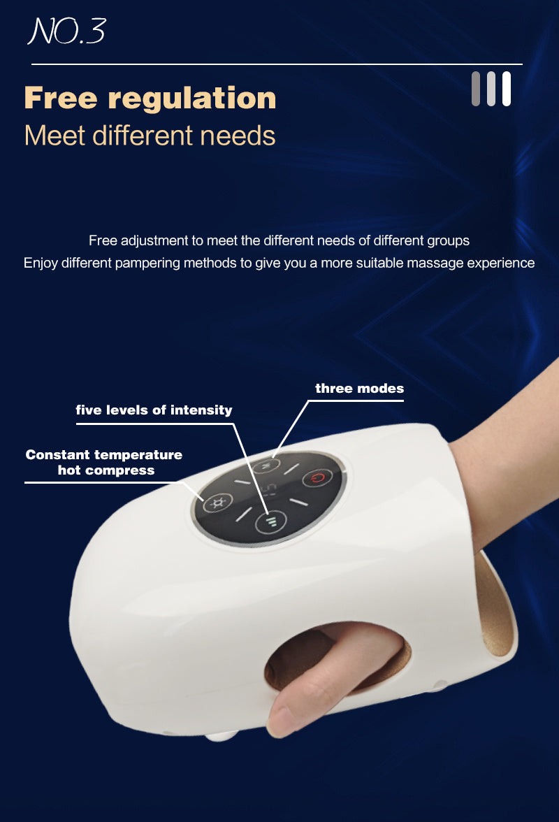 Smart Hand Massager With Heat Therapy - 5 Intensity Levels & 3 Massage Mode - AELYOS