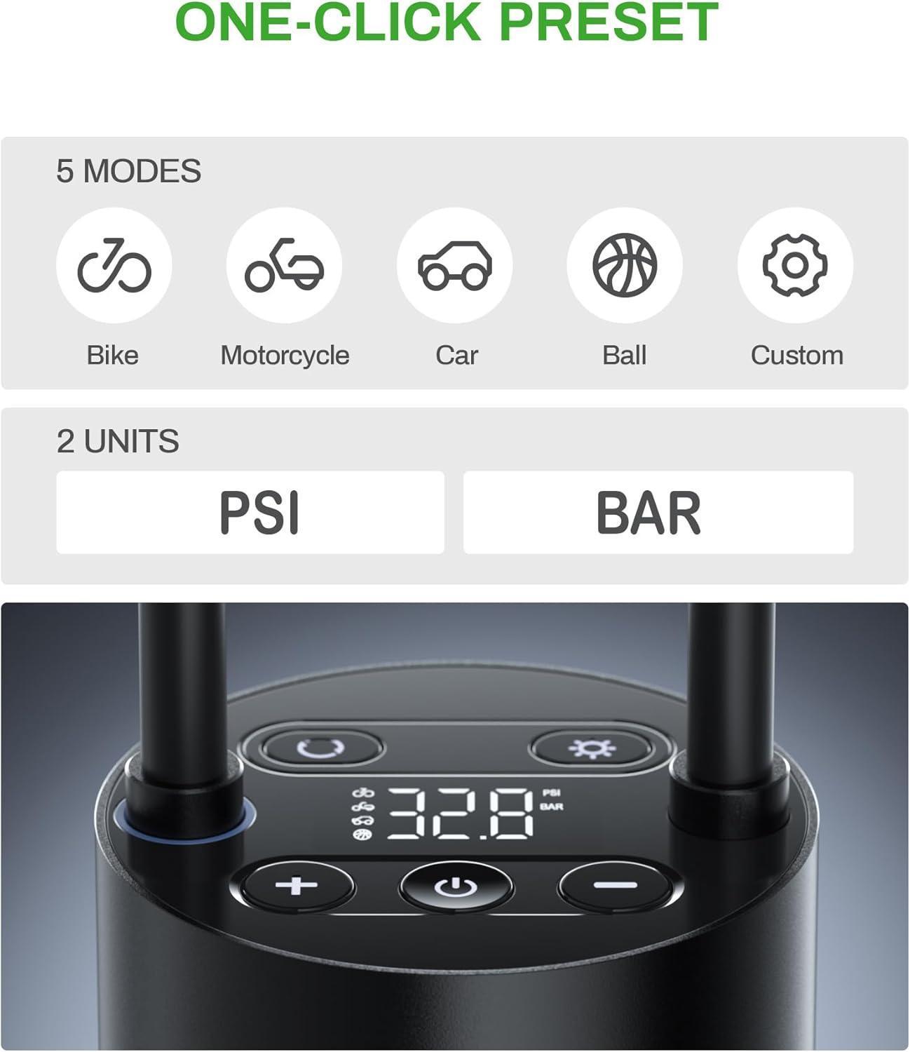 Smart Portable Tire Air Pump For Cars, Motorcycles, Bicycles And Balls With Pressure Gauge And LED Screen For Fast Inflation - AELYOS