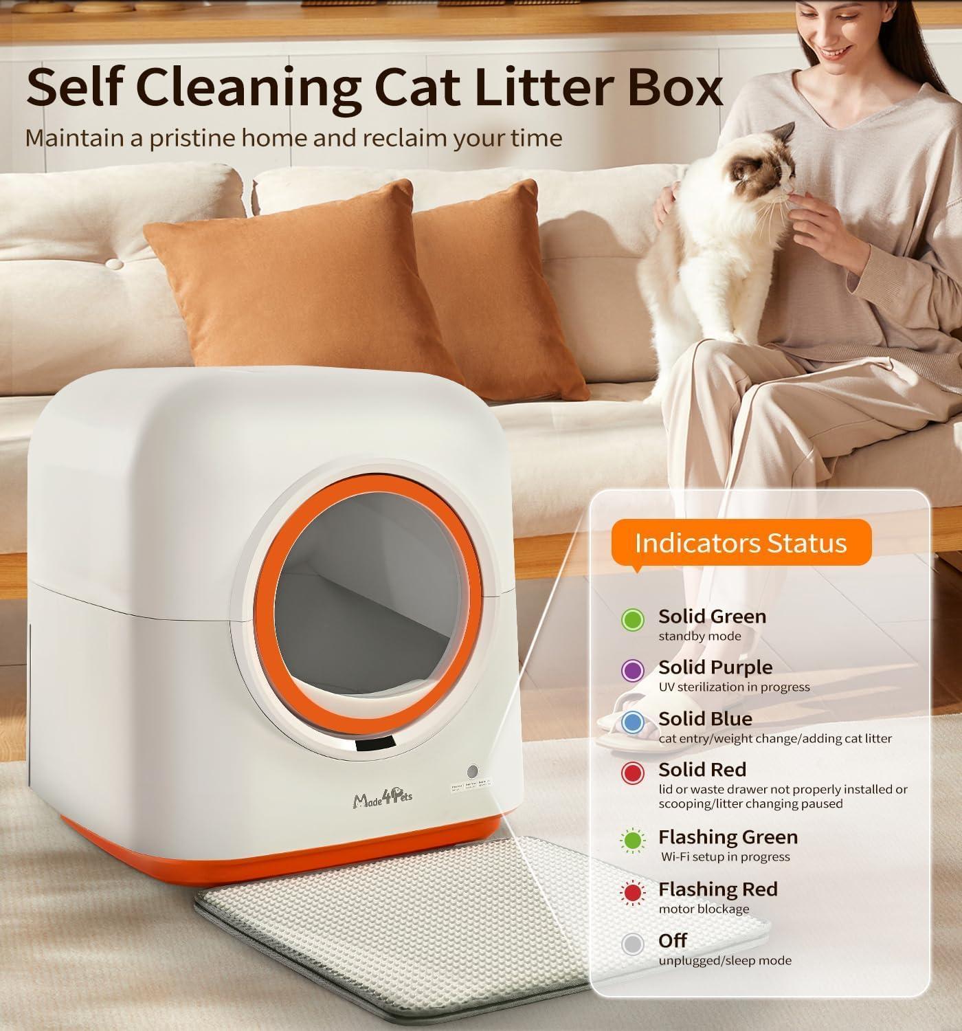 60L Automatic Cat Litter Box, Smart App Control, Deodorizing, Infrared Sensor - AELYOS