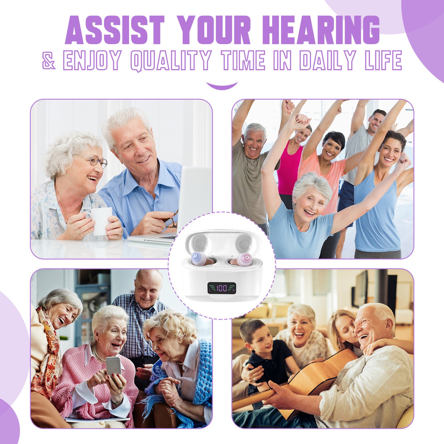 Hearing Aid, Charging Case, Portable Hearing Aids, Sound Amplifier, Hearing Aids, Pairs - AELYOS