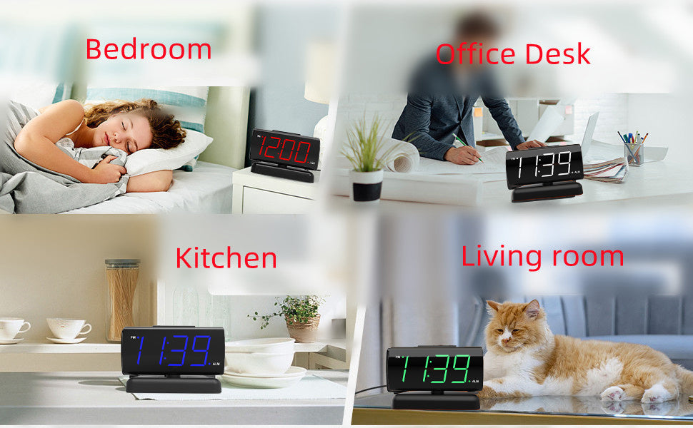 Bedside Alarm Clock Large Digital Rotating Base, 2-level Brightness Digital Clock - AELYOS