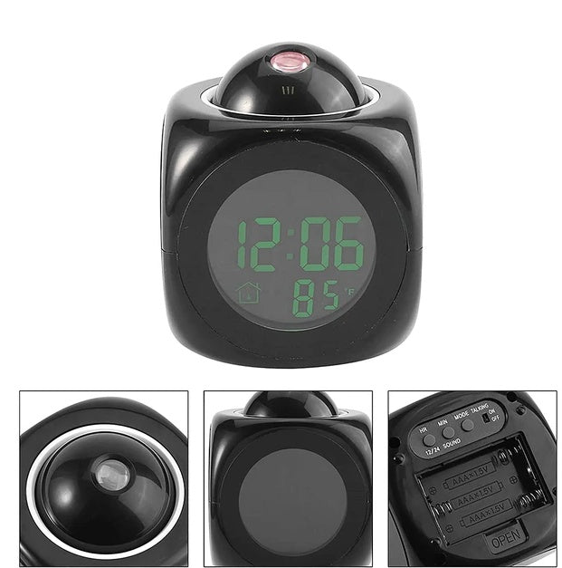 LED Projection Alarm Clock Digital LCD Display Voice Talking Weather Snooze USB - AELYOS
