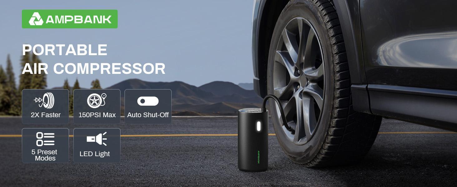 Smart Portable Tire Air Pump For Cars, Motorcycles, Bicycles And Balls With Pressure Gauge And LED Screen For Fast Inflation - AELYOS