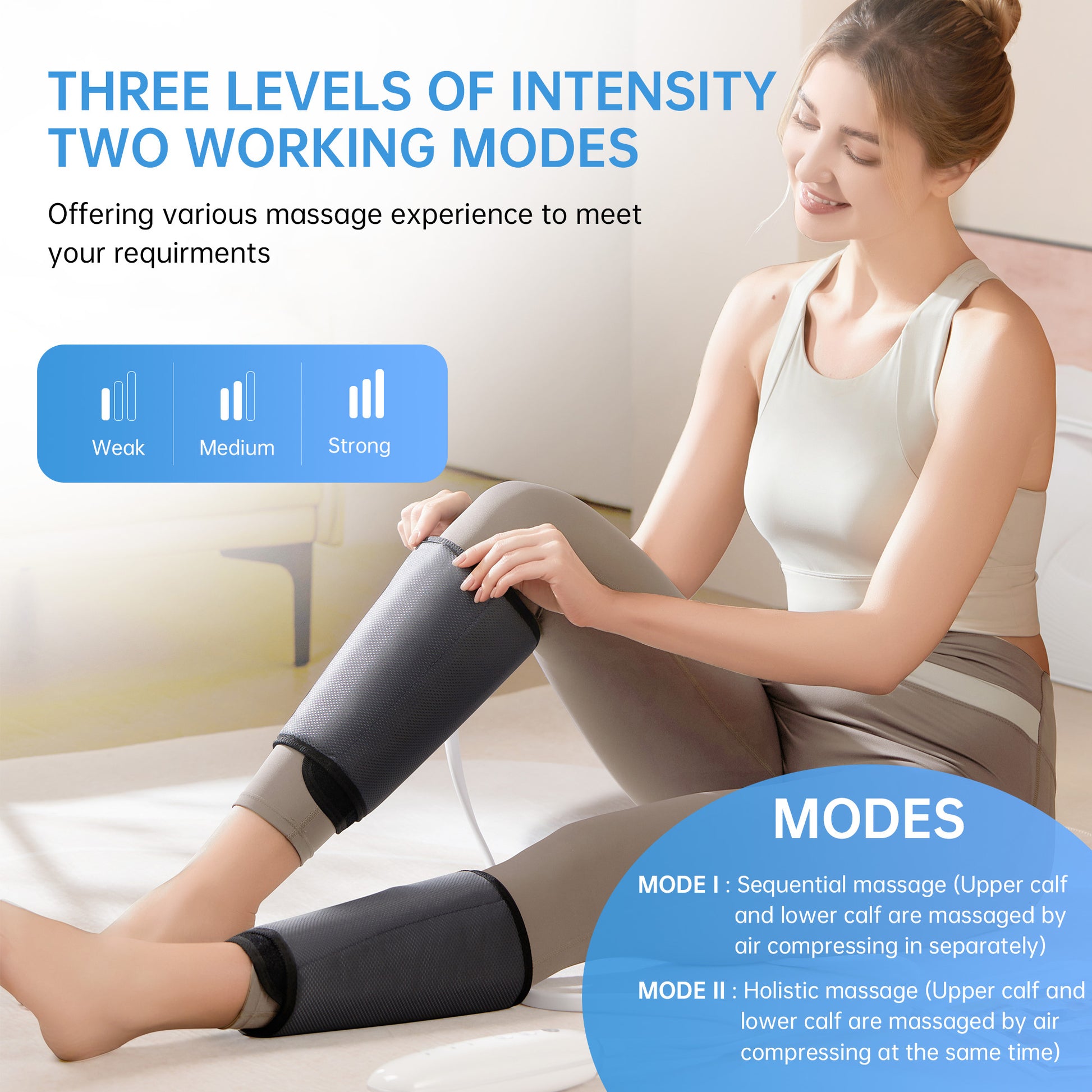 Intelligent Leg Massage Device - 3 Levels Of Pressure And Heat Therapy Leg Relaxation Therapy Tool - AELYOS