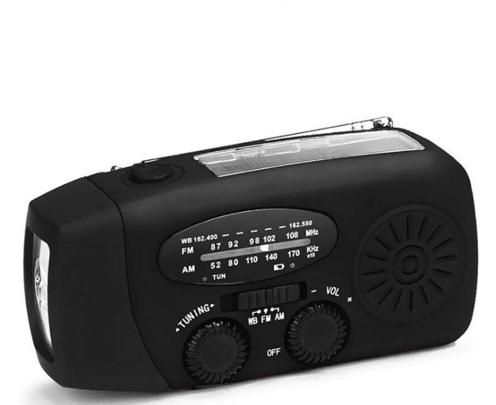 Solar hand crank USB charging radio flashlight - AELYOS