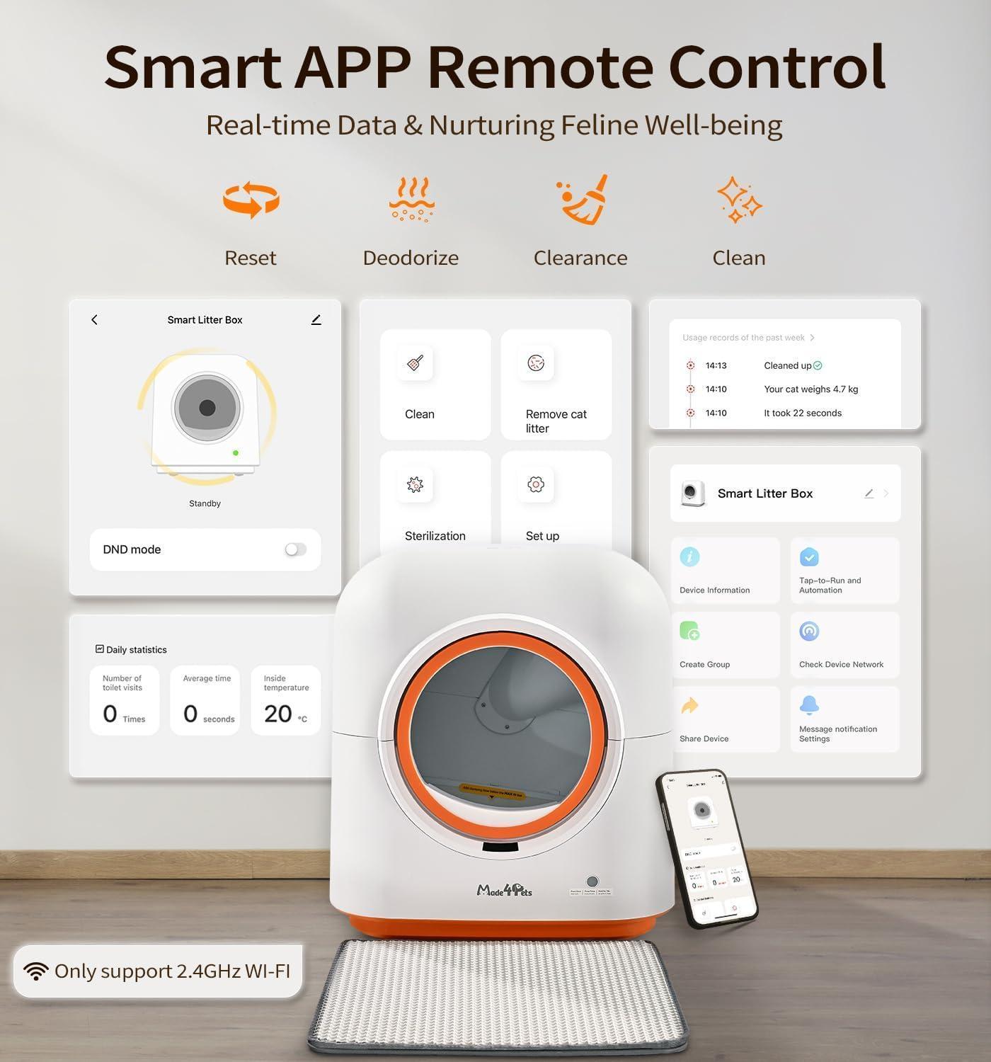 60L Automatic Cat Litter Box, Smart App Control, Deodorizing, Infrared Sensor - AELYOS