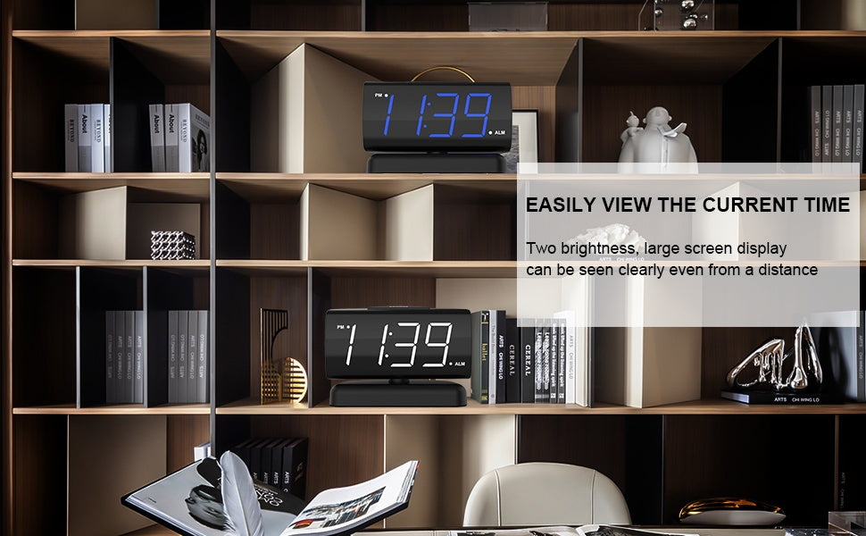 Bedside Alarm Clock Large Digital Rotating Base, 2-level Brightness Digital Clock - AELYOS