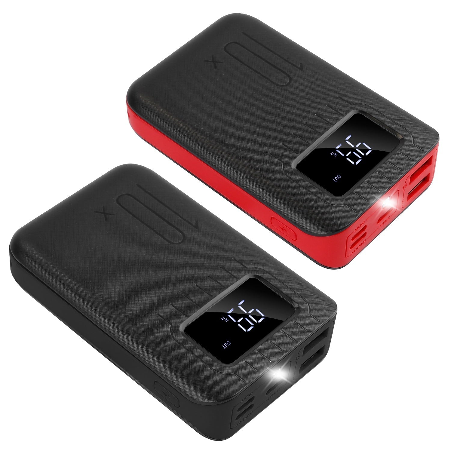 1Pc 1W MAh Portable Power Bank External Battery Pack Charger Dual USB Charge Interface With LCD Display Flashlight Type C Micro USB Lightning Input - AELYOS