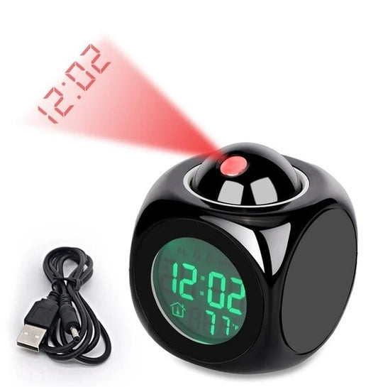 LED Projection Alarm Clock Digital LCD Display Voice Talking Weather Snooze USB - AELYOS