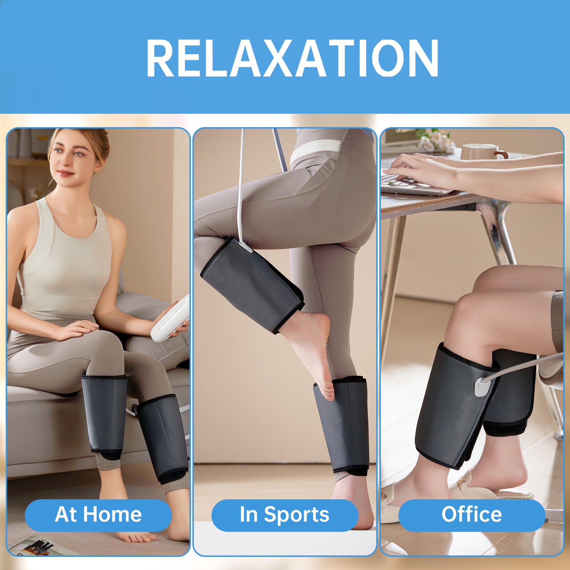 Intelligent Leg Massage Device - 3 Levels Of Pressure And Heat Therapy Leg Relaxation Therapy Tool - AELYOS