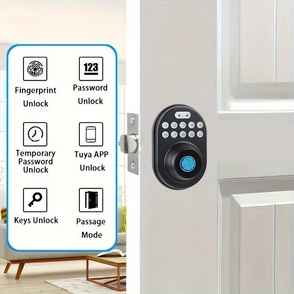 Tuya Intelligent Fingerprint Door Lock With Application Control And Key - AELYOS