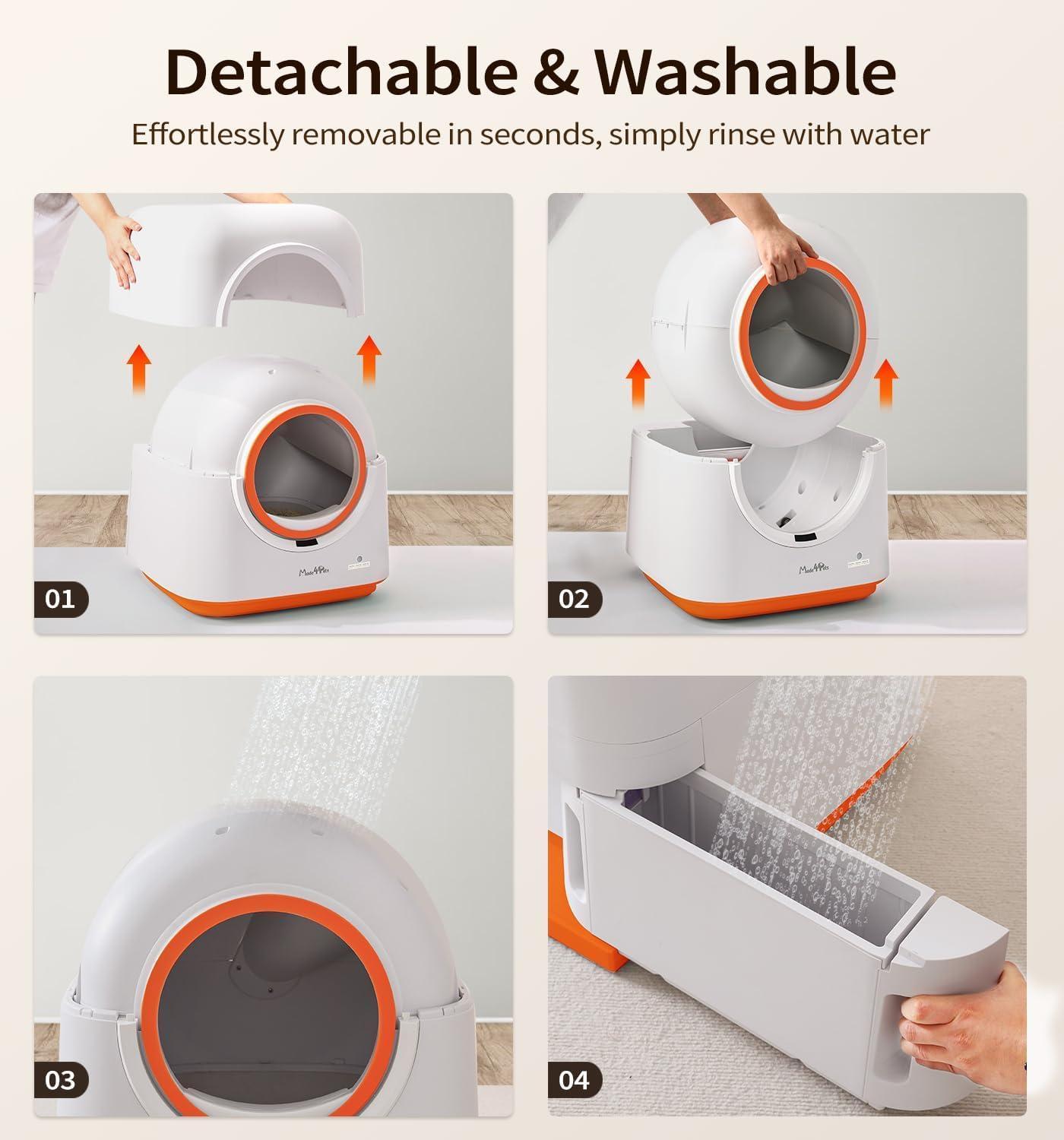60L Automatic Cat Litter Box, Smart App Control, Deodorizing, Infrared Sensor - AELYOS