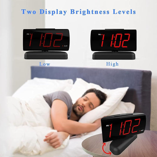 Bedside Alarm Clock Large Digital Rotating Base, 2-level Brightness Digital Clock - AELYOS