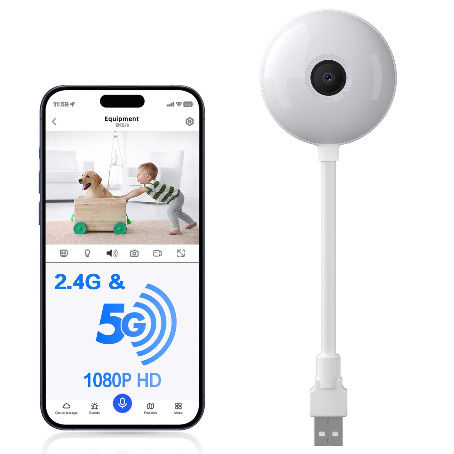 2K Video Lollipop Shape WiFi Baby Monitor Pet Cam - AELYOS
