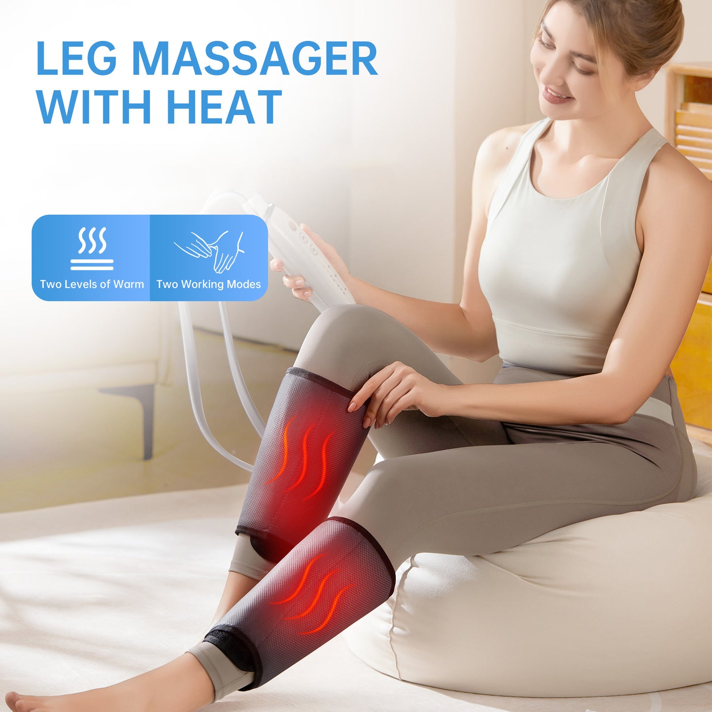 Intelligent Leg Massage Device - 3 Levels Of Pressure And Heat Therapy Leg Relaxation Therapy Tool - AELYOS