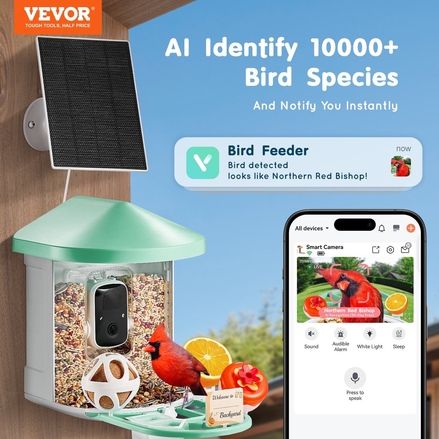 VEVOR Smart Bird Feeder With Camera 2K HD AI Identify Bird Species Auto Capture - AELYOS