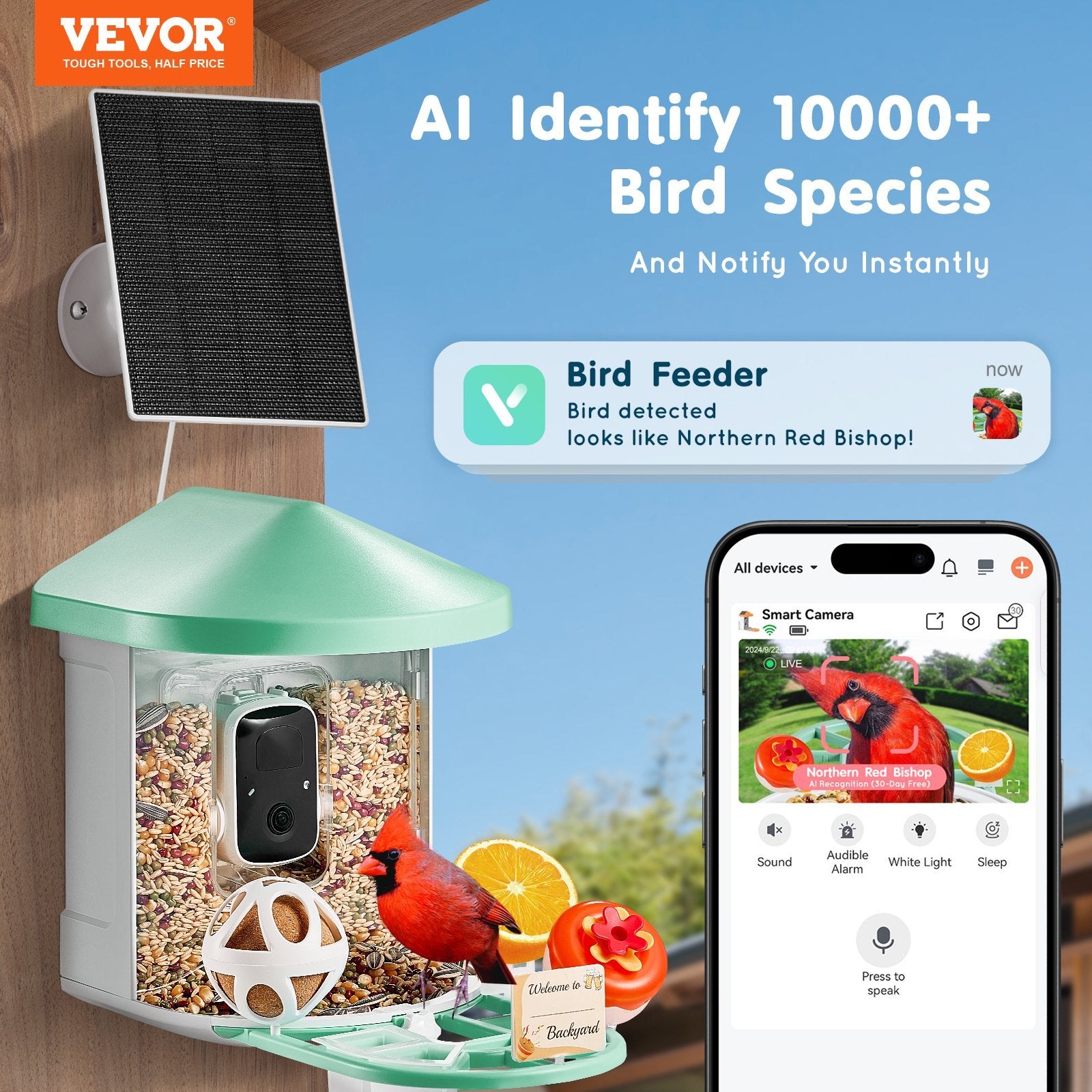 VEVOR Smart Bird Feeder With Camera 2K HD AI Identify Bird Species Auto Capture - AELYOS